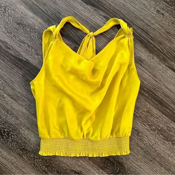 Anthropologie Maeve Alida Satin Cowl Neck Chartreuse Blouse - Picture 1 of 4